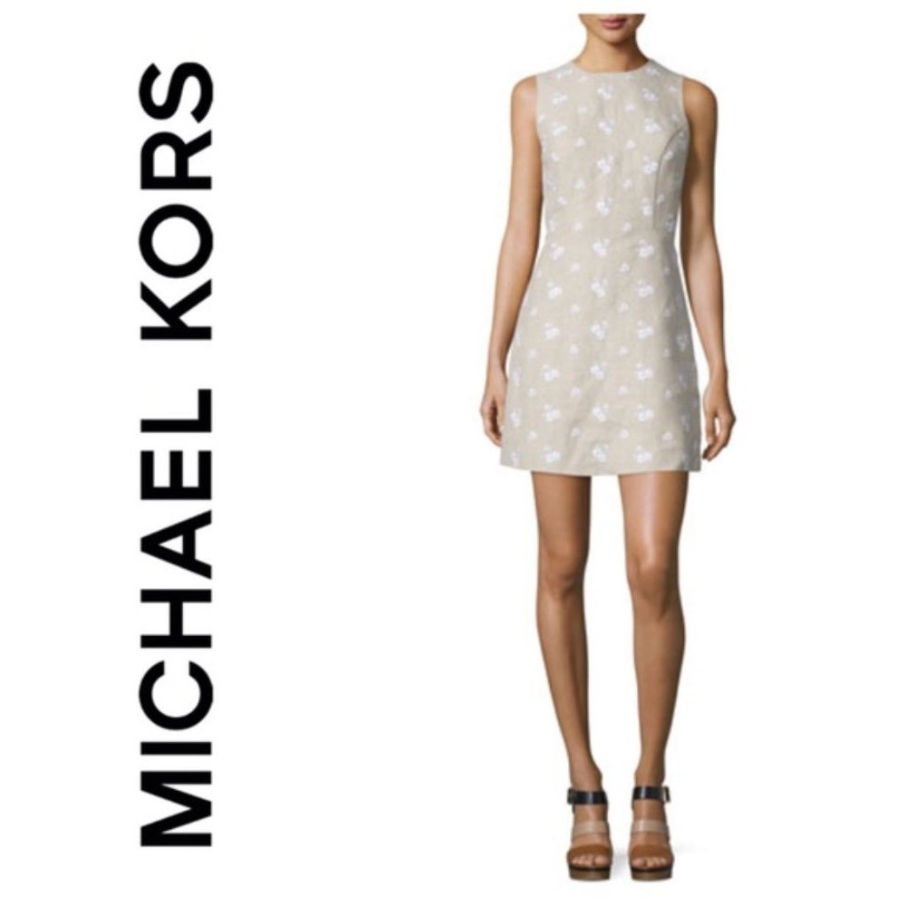 Michael Kors Linen Floral Embroidery Dress 00